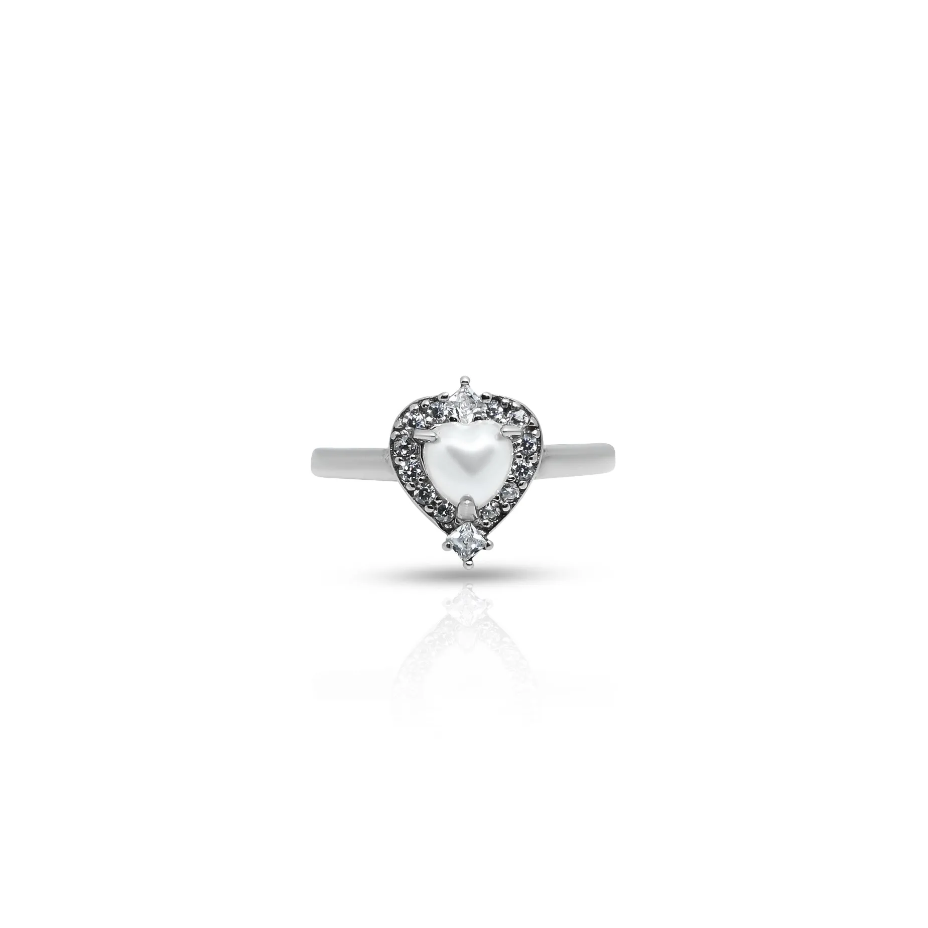 Silver Center Pearl with Heart Shape Design Ring for Girls