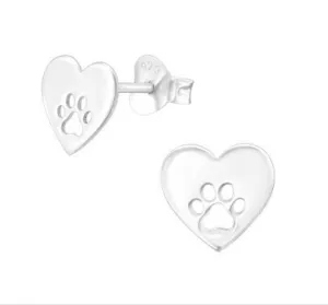 Silver Dog Paw Heart Ear Stud - Elegant Pet Lover Gift