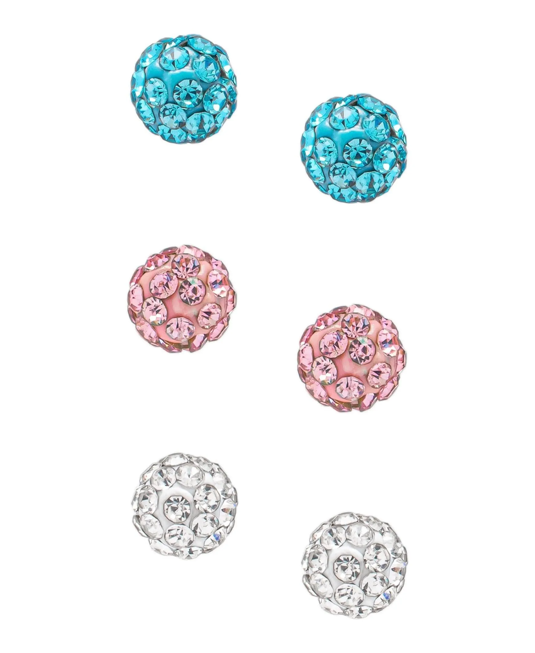 Silver Plated Crystal Ball 3PC Stud Set Earrings