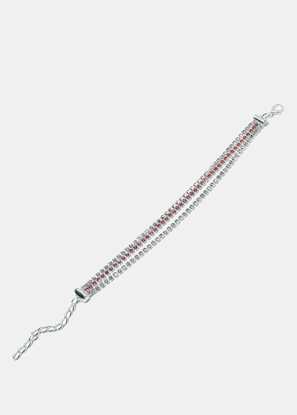 Silver Triple Rhinestone Studded Bracelet