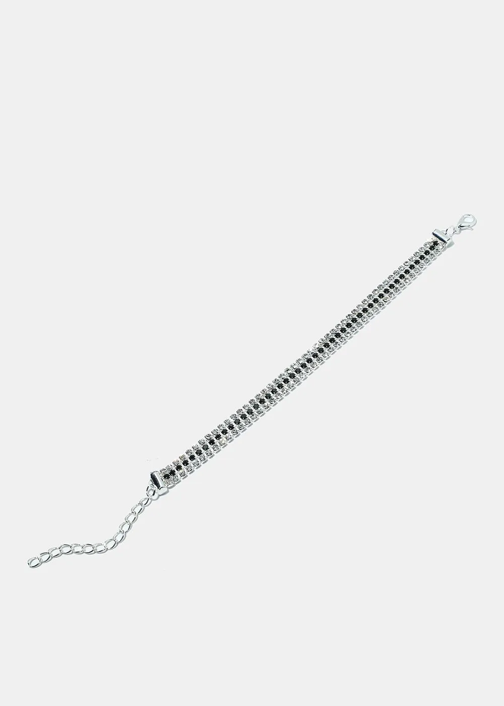 Silver Triple Rhinestone Studded Bracelet