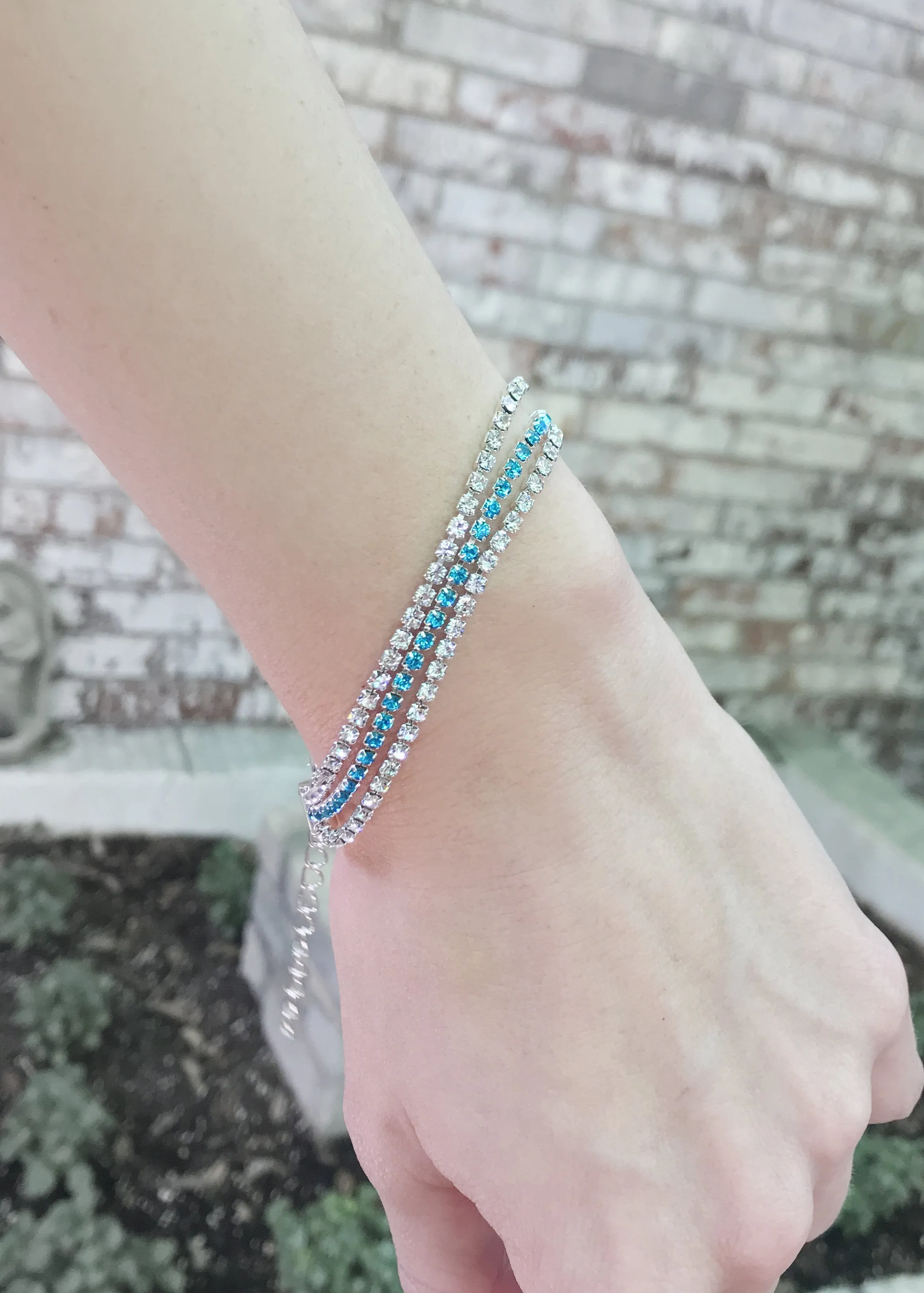 Silver Triple Rhinestone Studded Bracelet