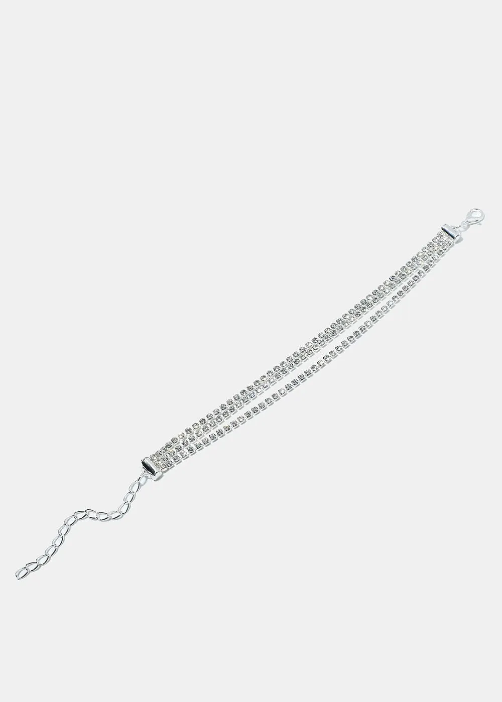 Silver Triple Rhinestone Studded Bracelet
