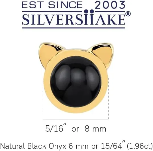 Silvershake 6MM Round Shape Cabochon Gemstones White Gold Plated or Yellow Gold Plated 925 Sterling Silver Cat Face Pet Cute Stud Earrings Jewelry for Women or Teens