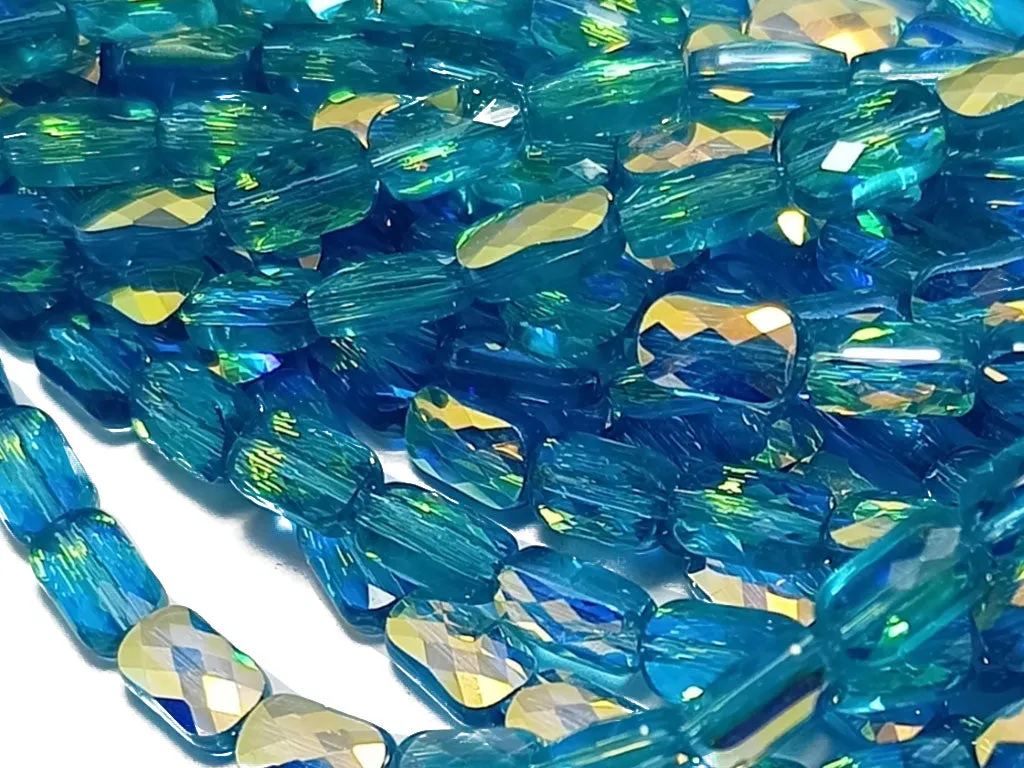 Sky Blue & Off White Rectangular Designer Crystal Beads
