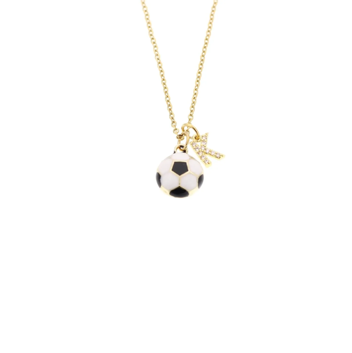 Soccer Player Necklace - Team Gift - Custom CZ Sparkle Pave Crystal Gold Initial - Stainless Tarnish Free - DII