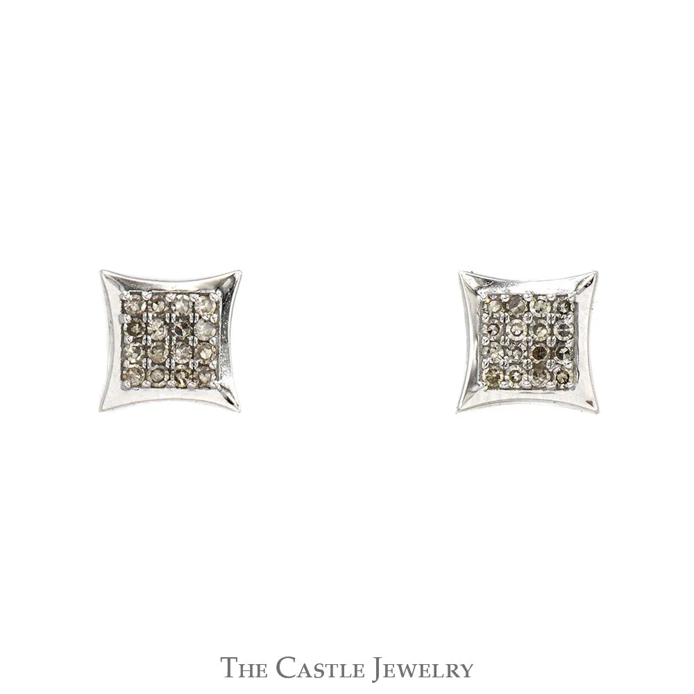 Square Shaped .20cttw Pave Set Diamond Cluster Stud earrings in 10k White Gold with Screw Backs