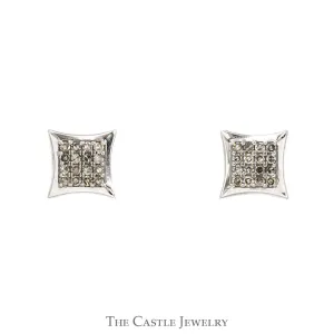 Square Shaped .20cttw Pave Set Diamond Cluster Stud earrings in 10k White Gold with Screw Backs