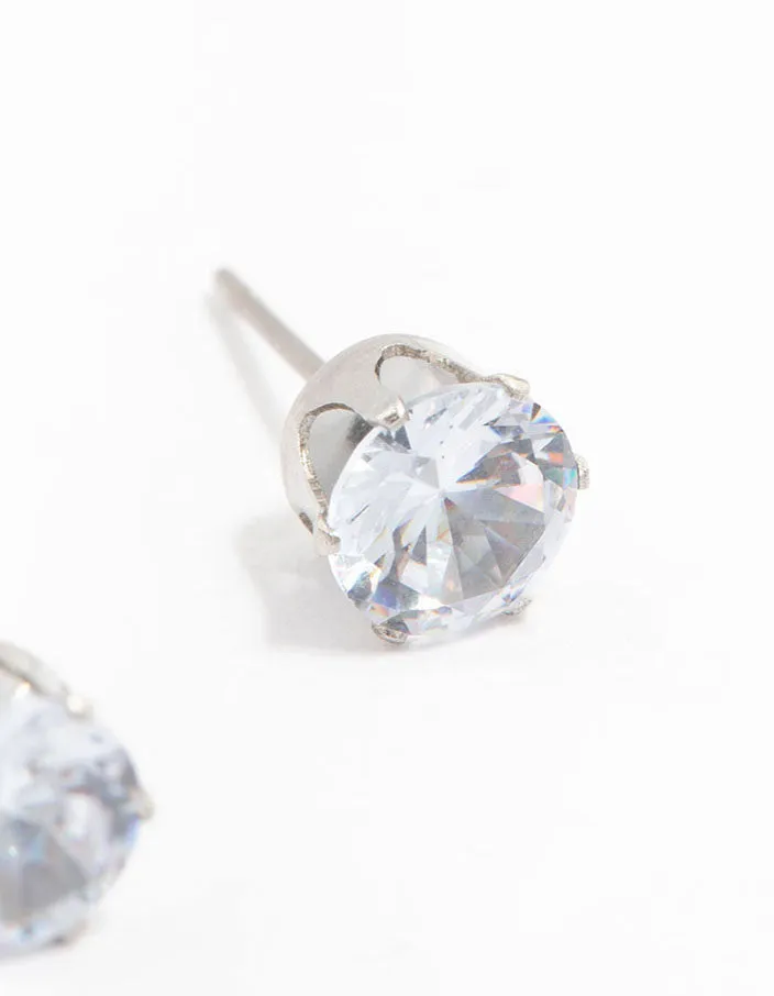 Stainless Steel Cubic Zirconia Stud Earrings 7 MM