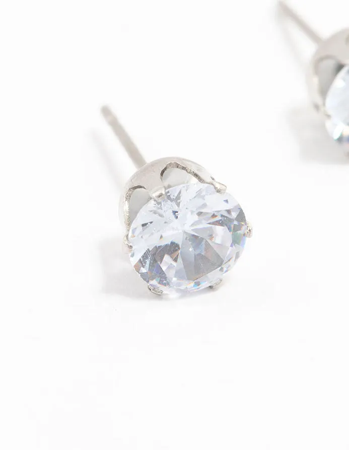 Stainless Steel Cubic Zirconia Stud Earrings 7 MM