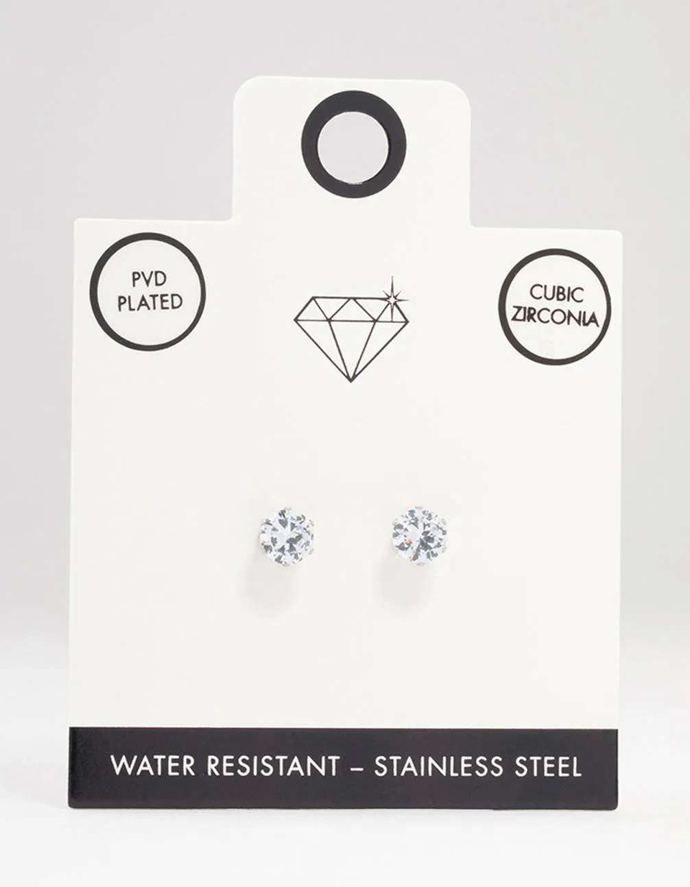 Stainless Steel Cubic Zirconia Stud Earrings 7 MM