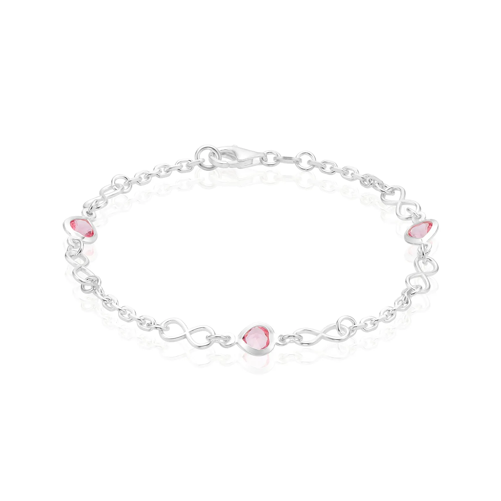 Sterling Silver 19cm Pink Cubic Zirconia Infinity Bracelet