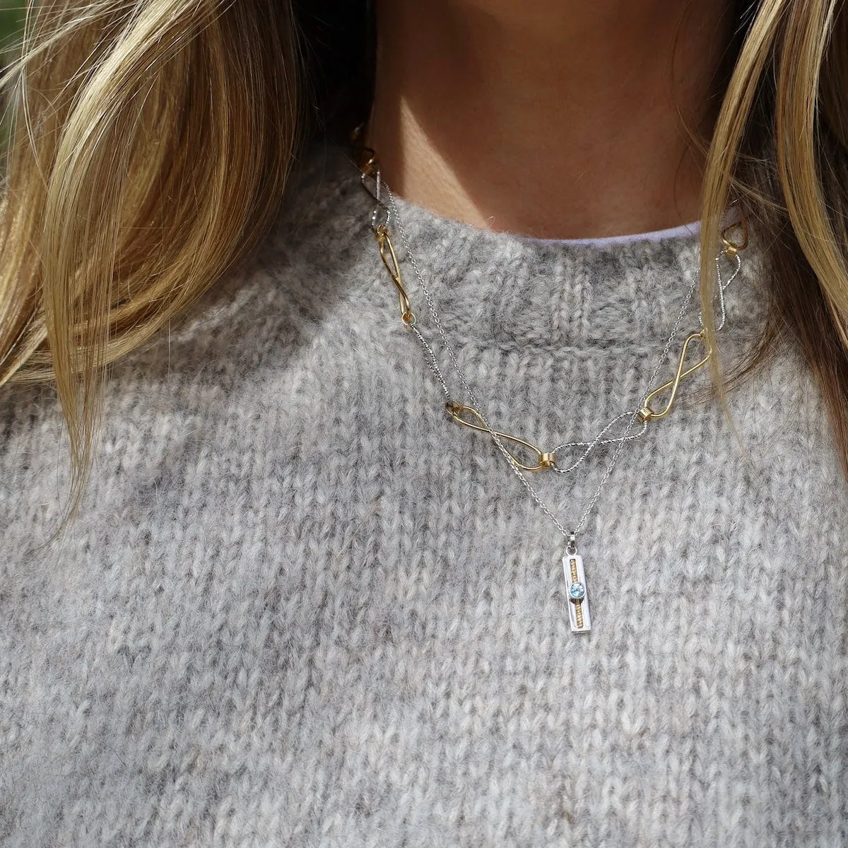 Sterling Silver & Yellow Gold Plated Elongated Infinity Necklace