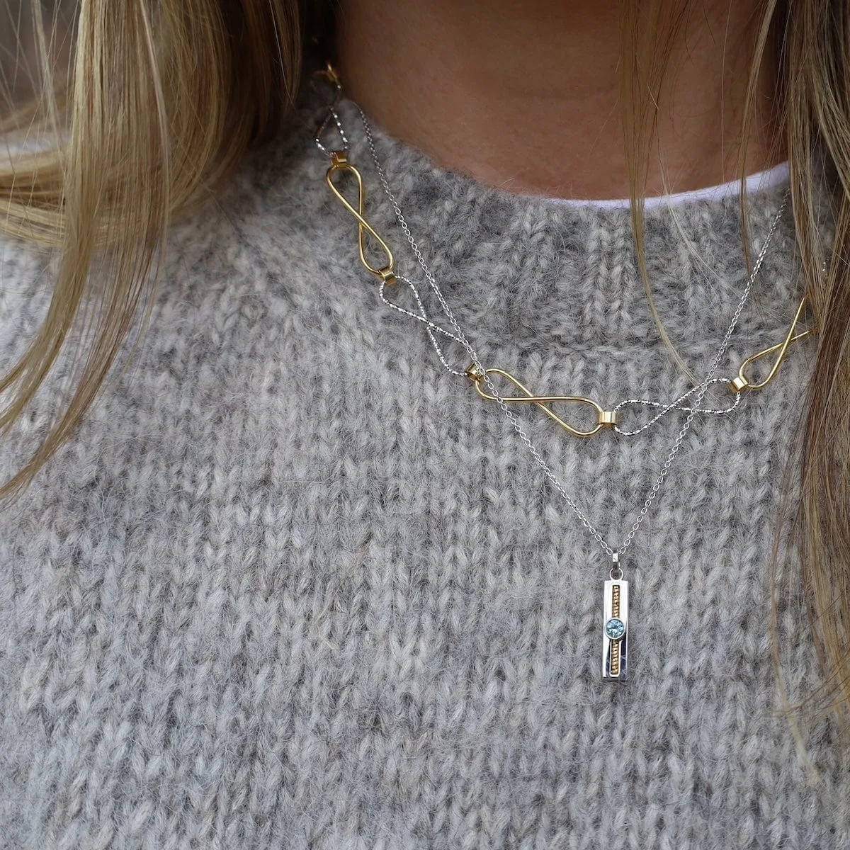 Sterling Silver & Yellow Gold Plated Elongated Infinity Necklace
