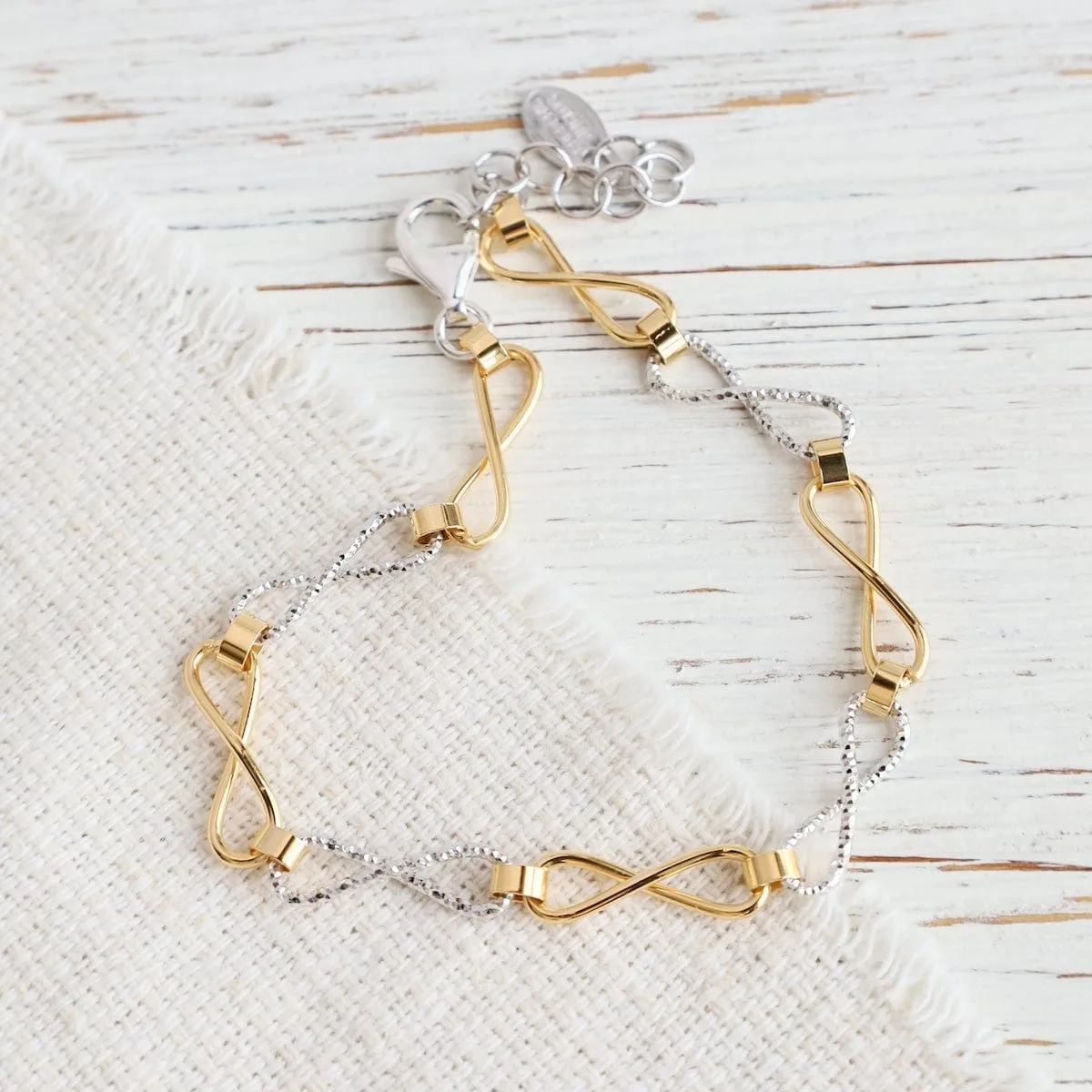 Sterling Silver & Yellow Gold Plated Infinity Bracelet