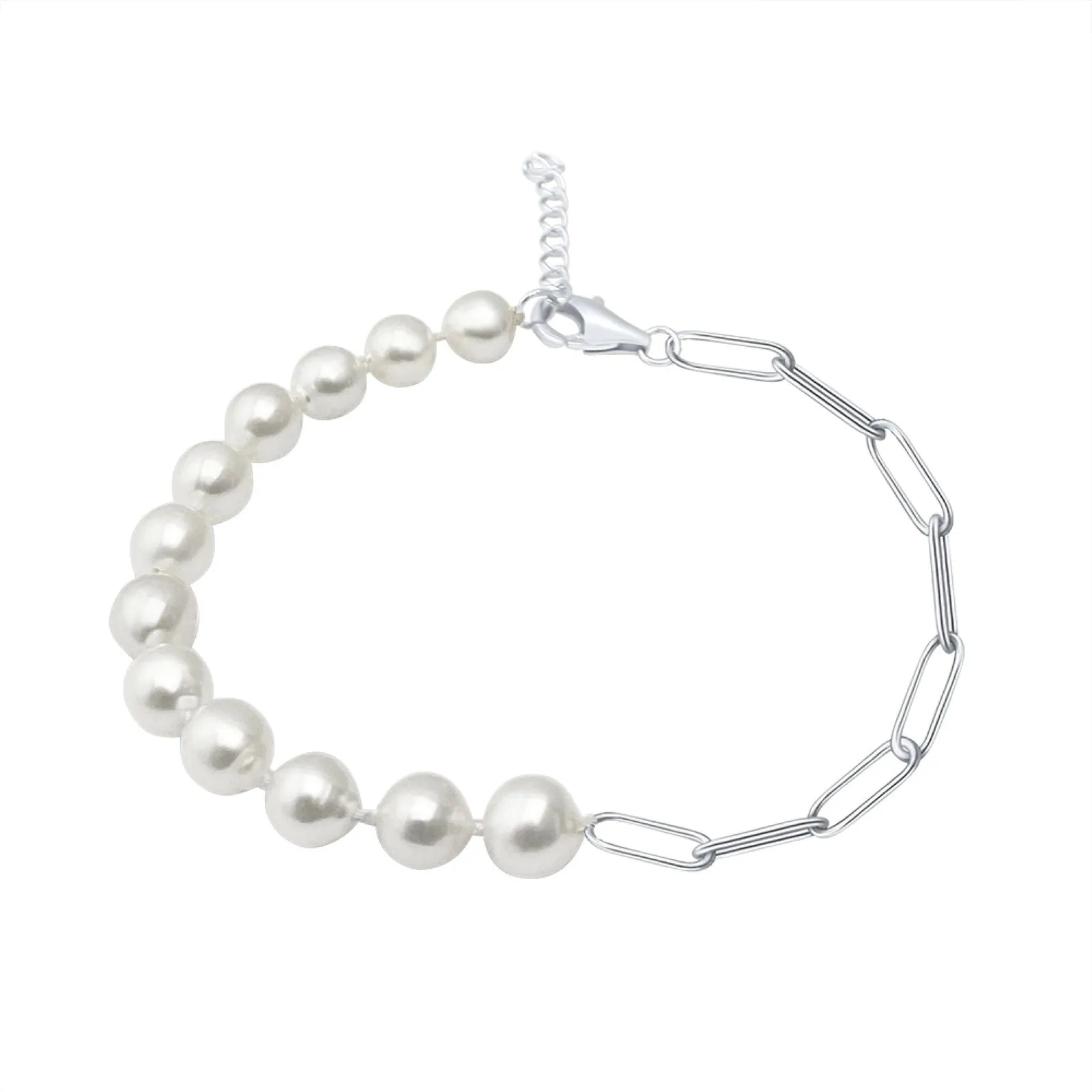Sterling Silver Freshwater Pearl And Paper Link Bracelet