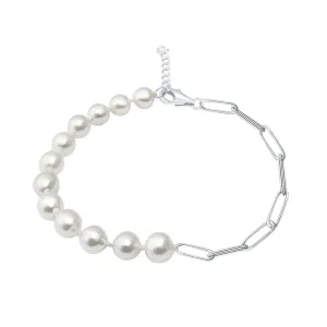 Sterling Silver Freshwater Pearl And Paper Link Bracelet