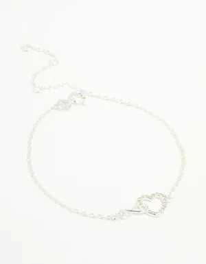 Sterling Silver Infinity & Cubic Zirconia Heart Link Bracelet
