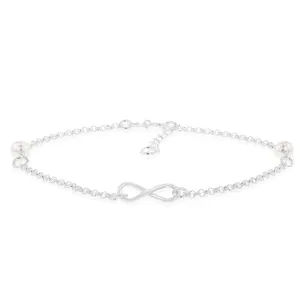 Sterling Silver Infinity And White Bead On 27cm Anklet