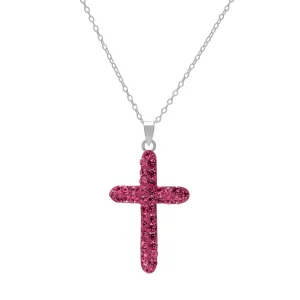 Sterling Silver Pink Crystal Cross Pendant