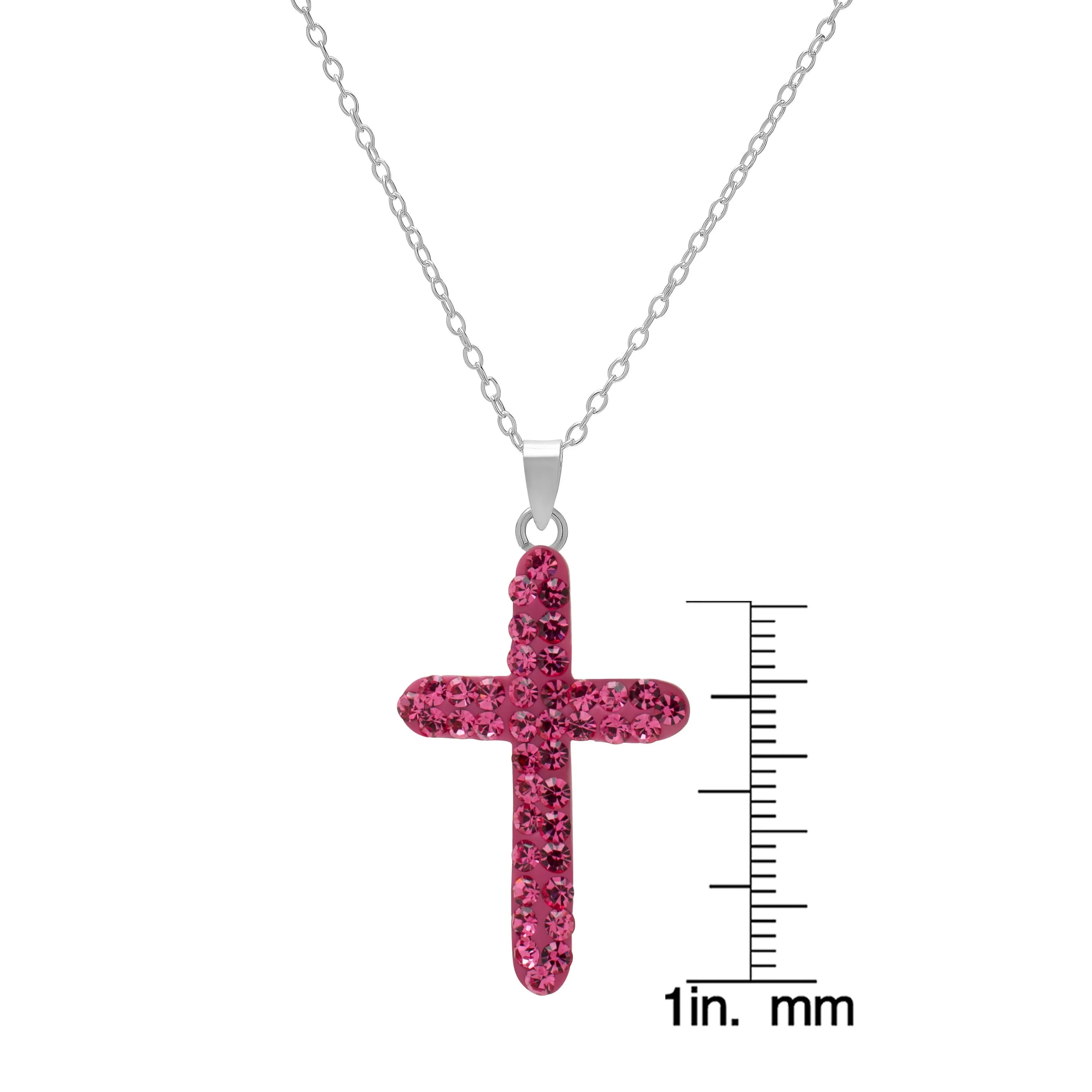 Sterling Silver Pink Crystal Cross Pendant
