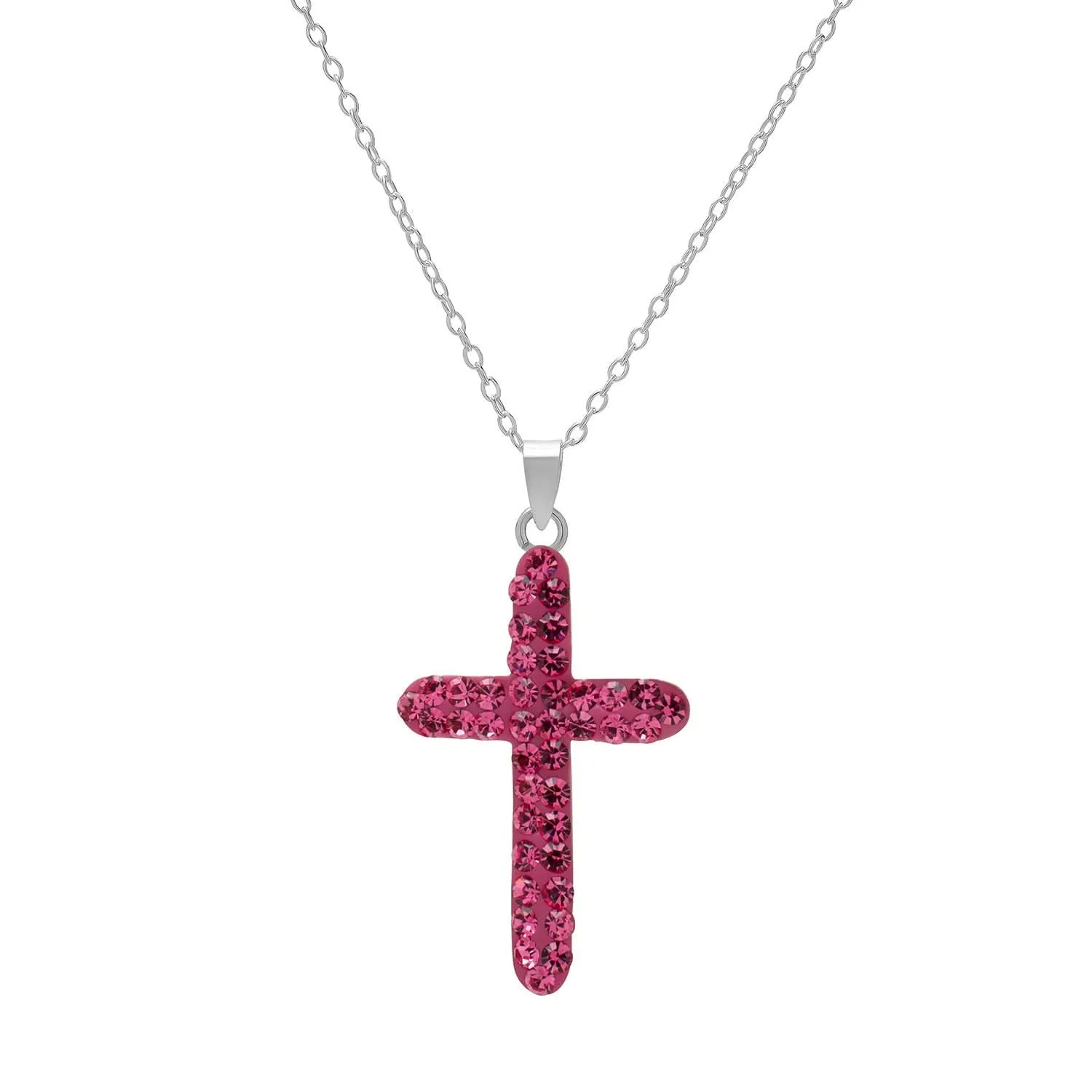 Sterling Silver Pink Crystal Cross Pendant