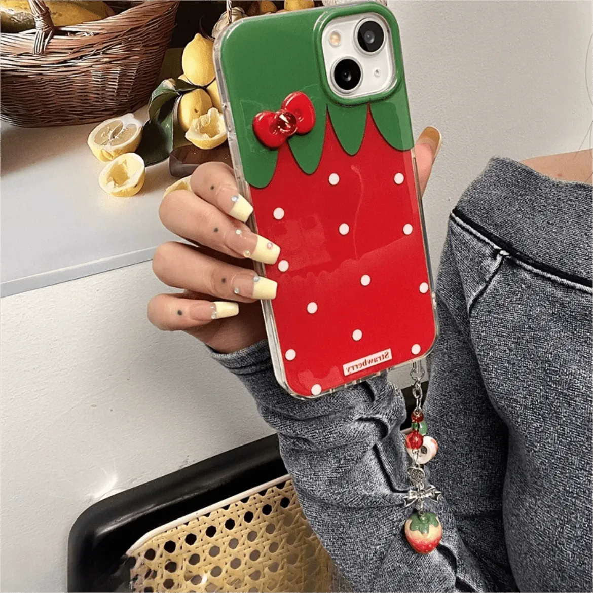 Strawberry Crystal Bowknot iPhone Case