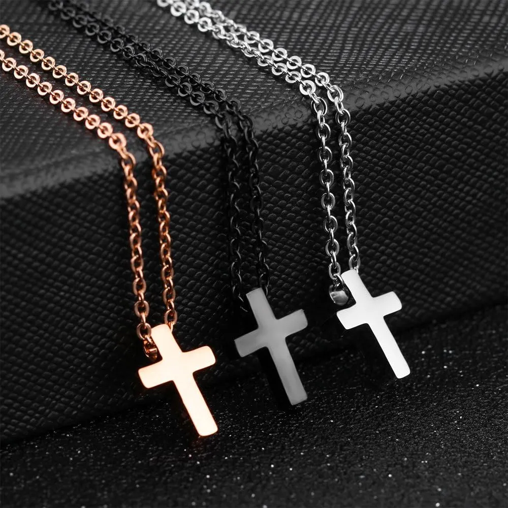 TEMICO Tiny Simple Cross Pendant for Children Boys Girls Stainless Steel Small Necklace with 16" Chain