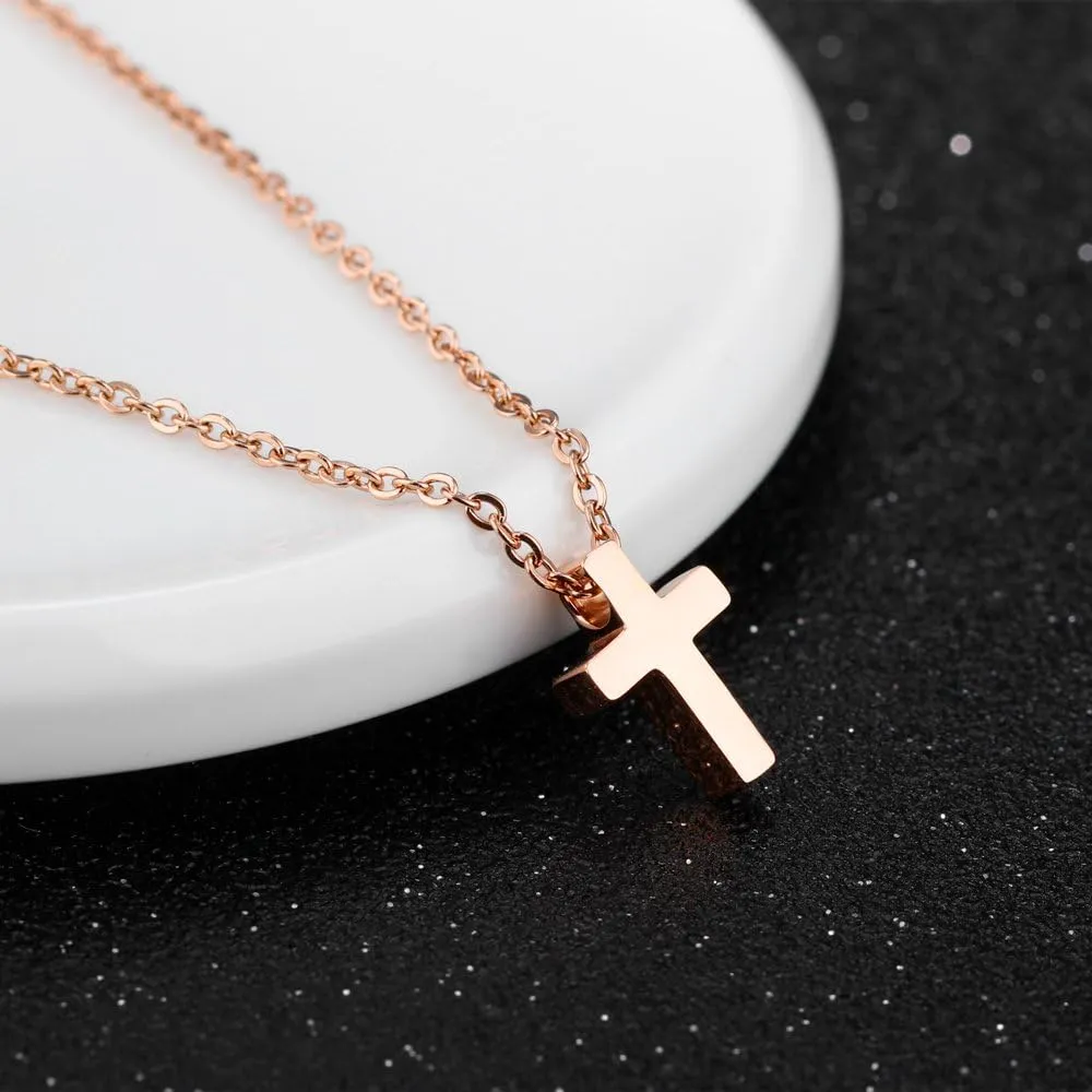 TEMICO Tiny Simple Cross Pendant for Children Boys Girls Stainless Steel Small Necklace with 16" Chain