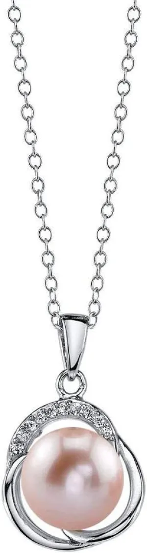 The Pearl Source 9-10mm Genuine Pink Freshwater Cultured Pearl & Cubic Zirconia Johnson Pendant Necklace for Women Pearl Gifts for Christmas, Holidays and Anniversary