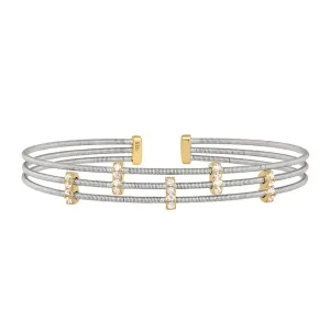 Three Cable Cuff Bracelet with Five Vertical Bars - LL7053B-RH-G