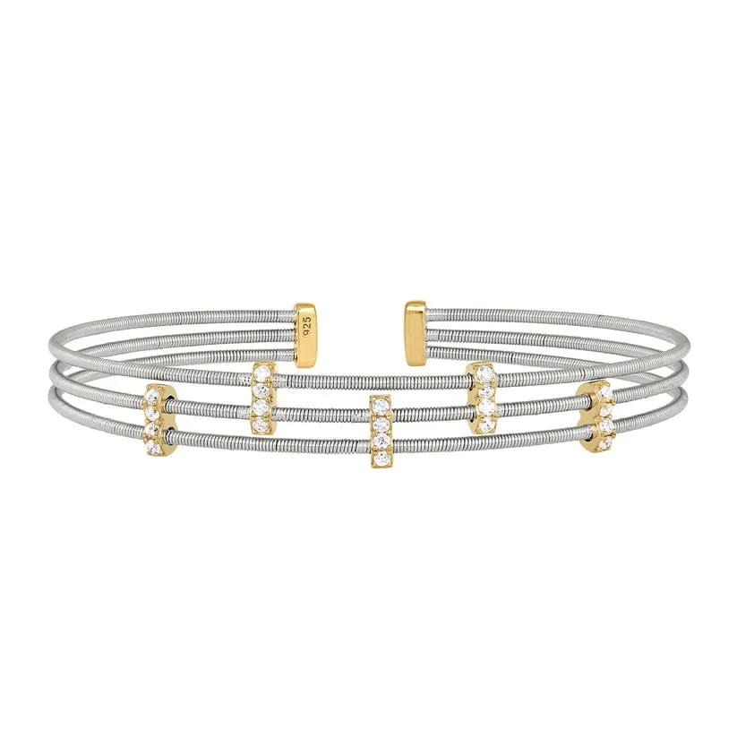 Three Cable Cuff Bracelet with Five Vertical Bars - LL7053B-RH-G
