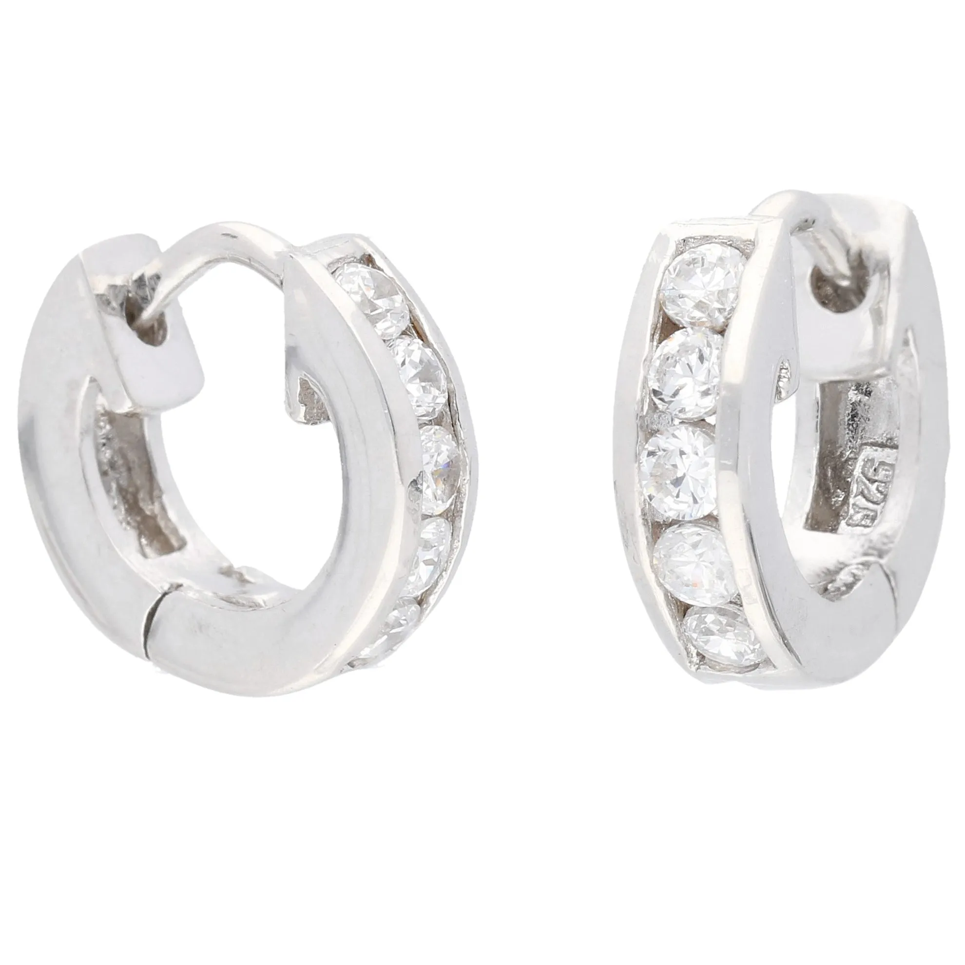 Tiny CZ Ear Huggers Sterling Silver Huggie Hoop Earrings