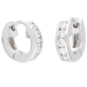 Tiny CZ Ear Huggers Sterling Silver Huggie Hoop Earrings