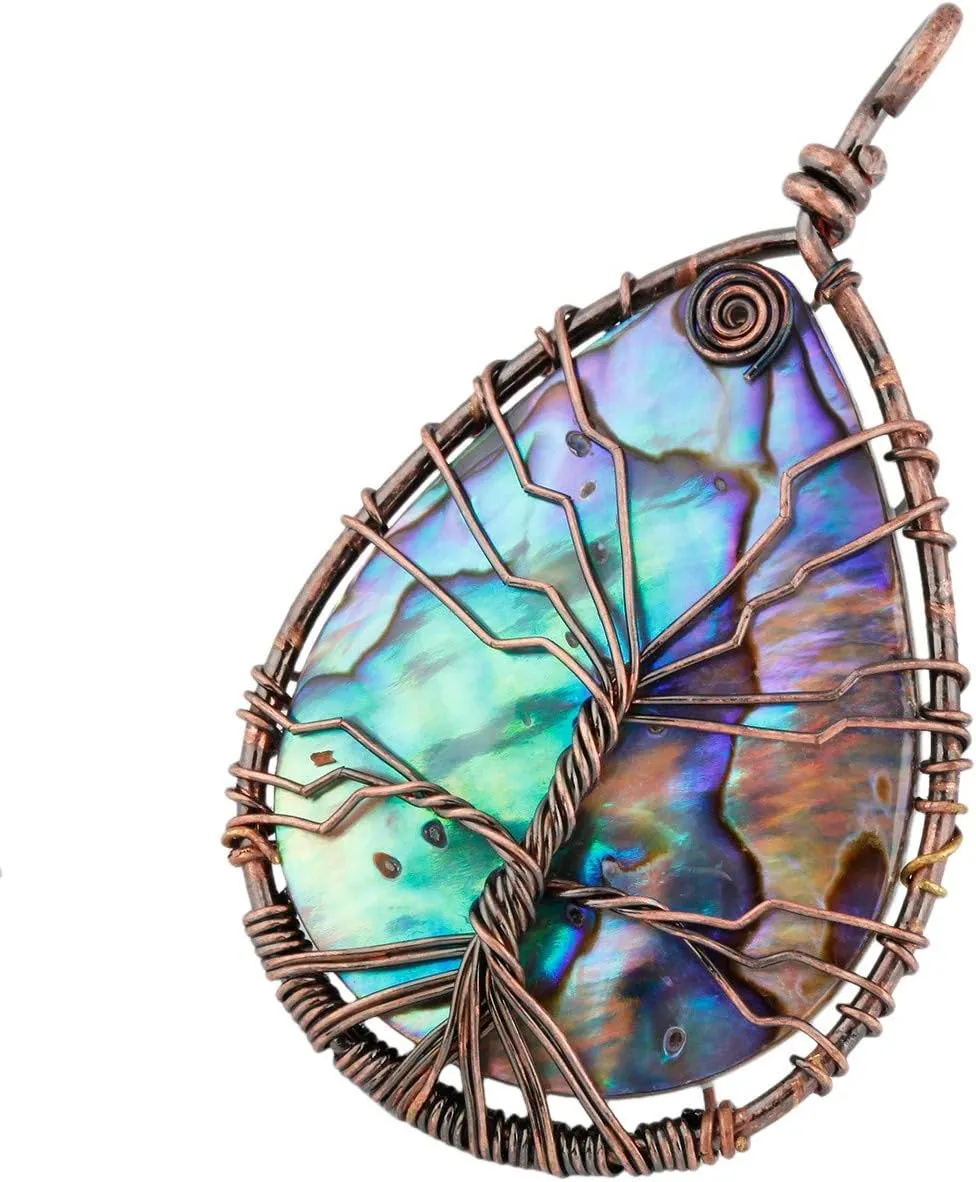 TUMBEELLUWA Tree Pendant Abalone Shell Handmade Copper Wire Wrapped Necklace Assorted Shapes Women Jewelry