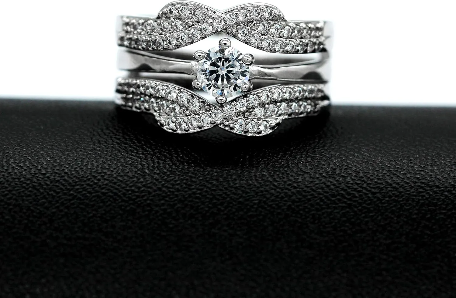 Uloveido 2 pcs Women's Platinum Plated Cubic Zirconia Infinity Wedding Band Guard Enhancer Double Wedding Ring Set Y479-J002