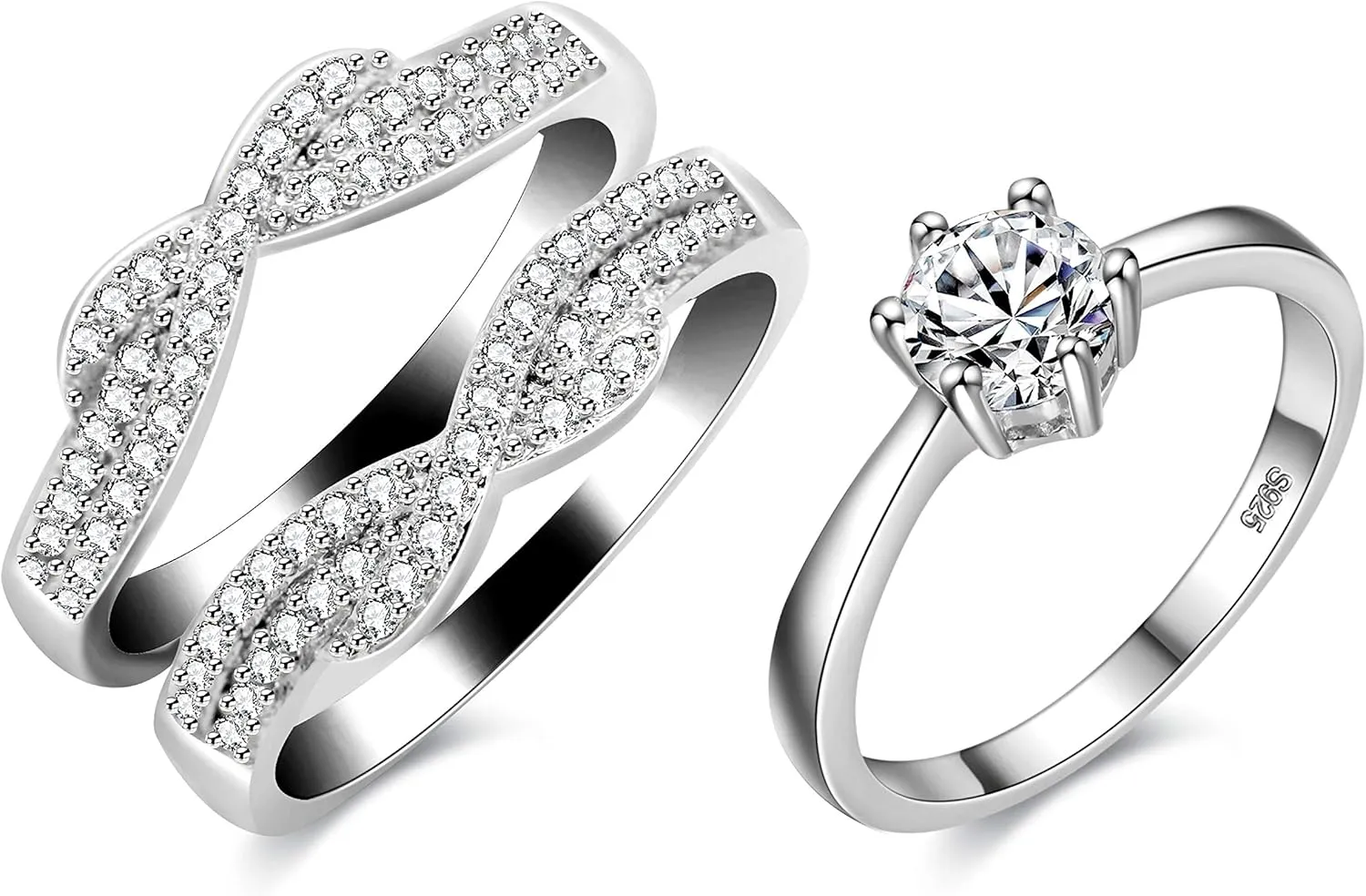 Uloveido 2 pcs Women's Platinum Plated Cubic Zirconia Infinity Wedding Band Guard Enhancer Double Wedding Ring Set Y479-J002