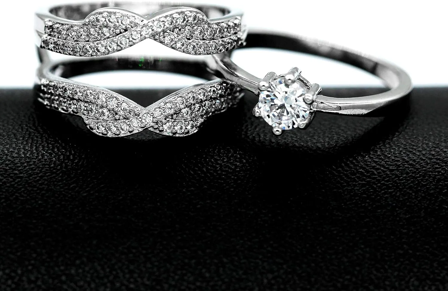Uloveido 2 pcs Women's Platinum Plated Cubic Zirconia Infinity Wedding Band Guard Enhancer Double Wedding Ring Set Y479-J002