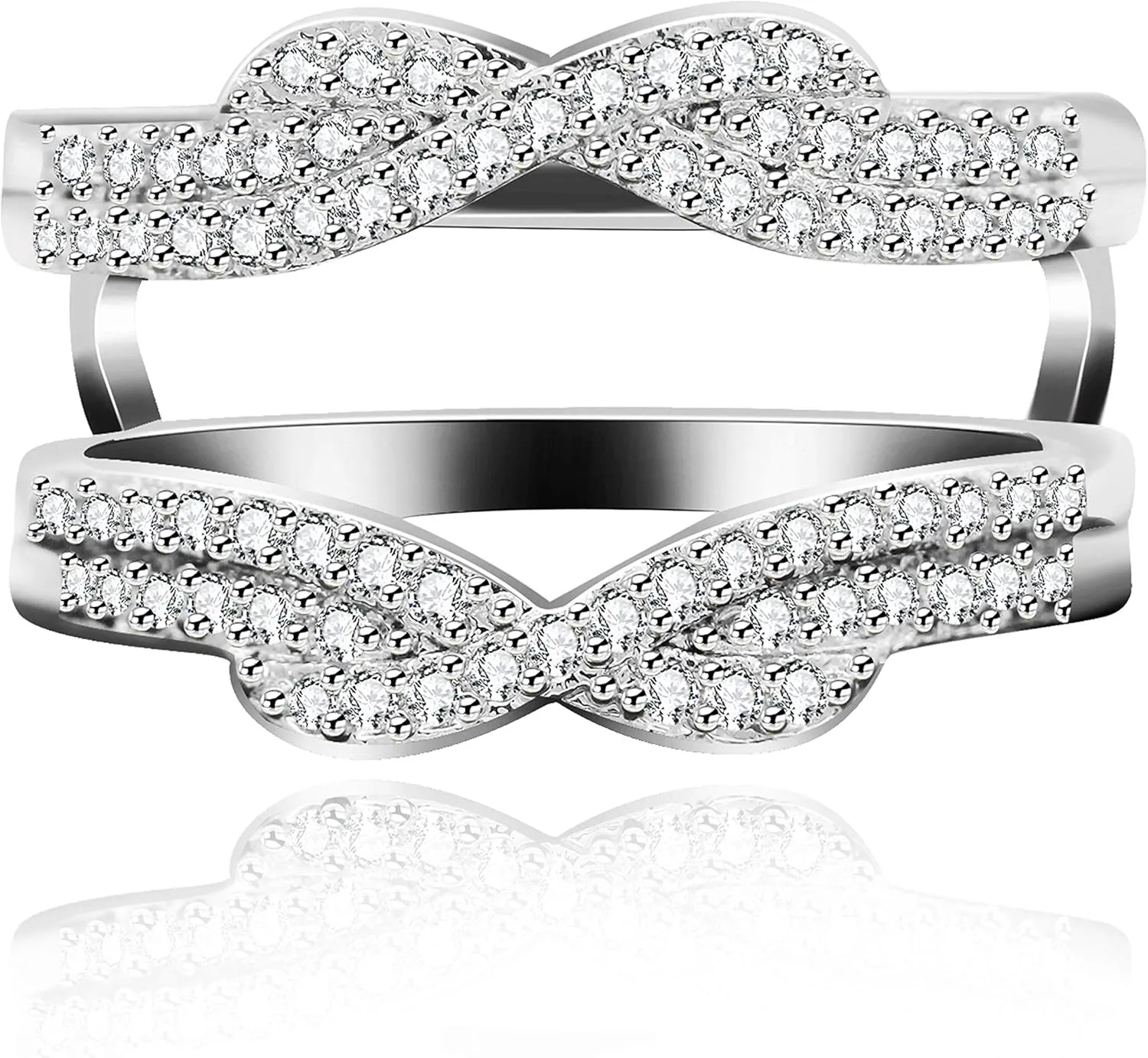 Uloveido 2 pcs Women's Platinum Plated Cubic Zirconia Infinity Wedding Band Guard Enhancer Double Wedding Ring Set Y479-J002