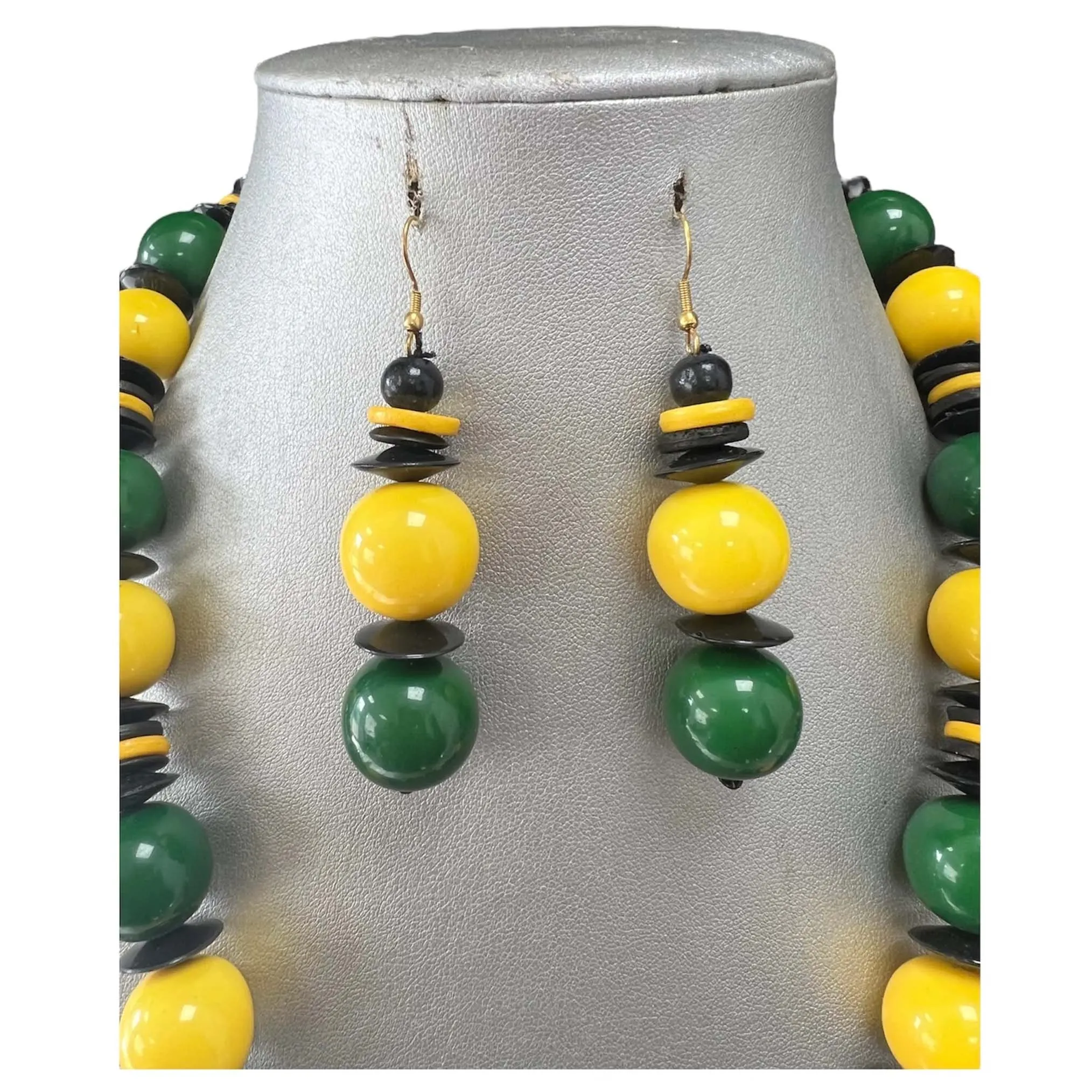 UNISEX Beaded Necklace Set with Brass Face Pendant