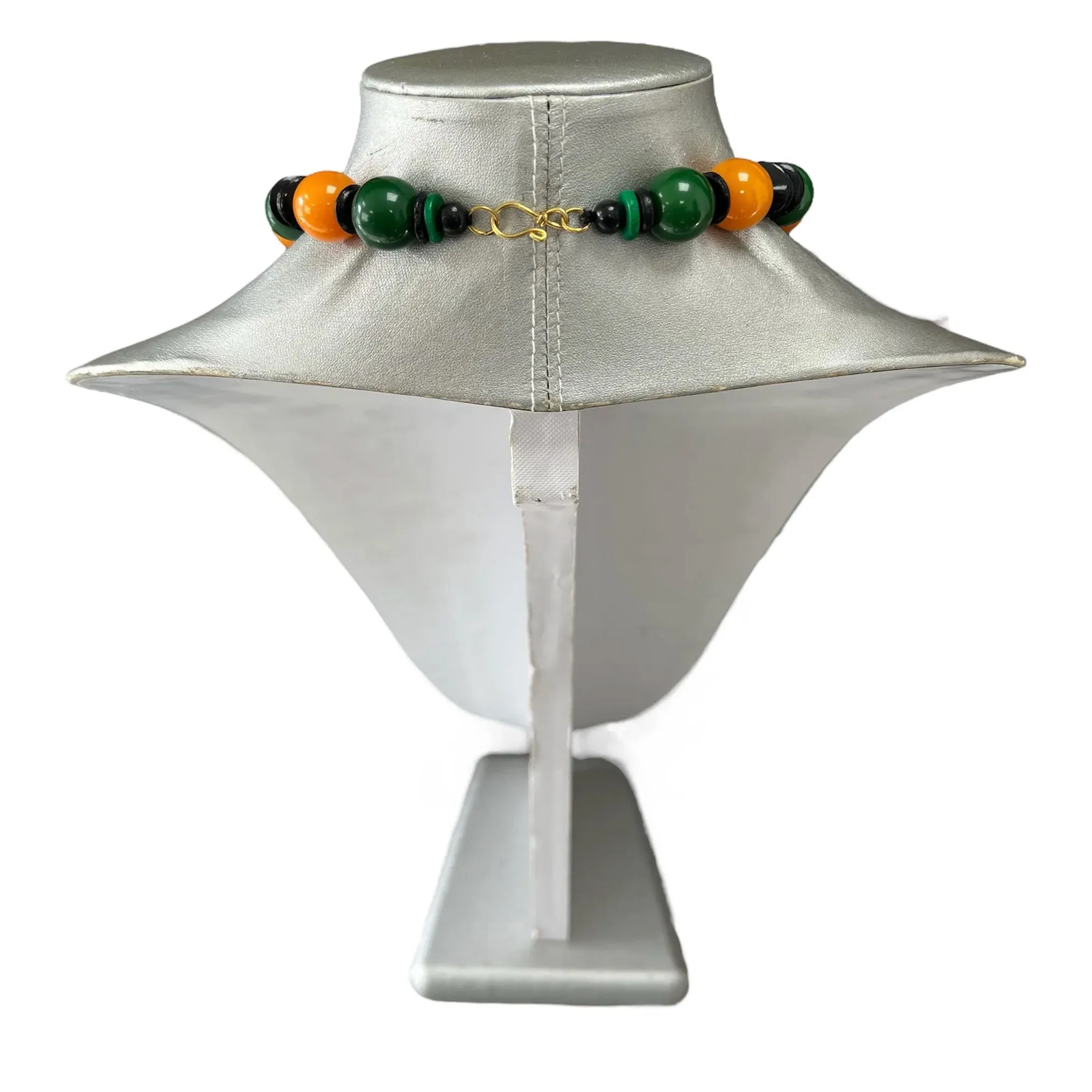 UNISEX Beaded Necklace Set with Brass Face Pendant