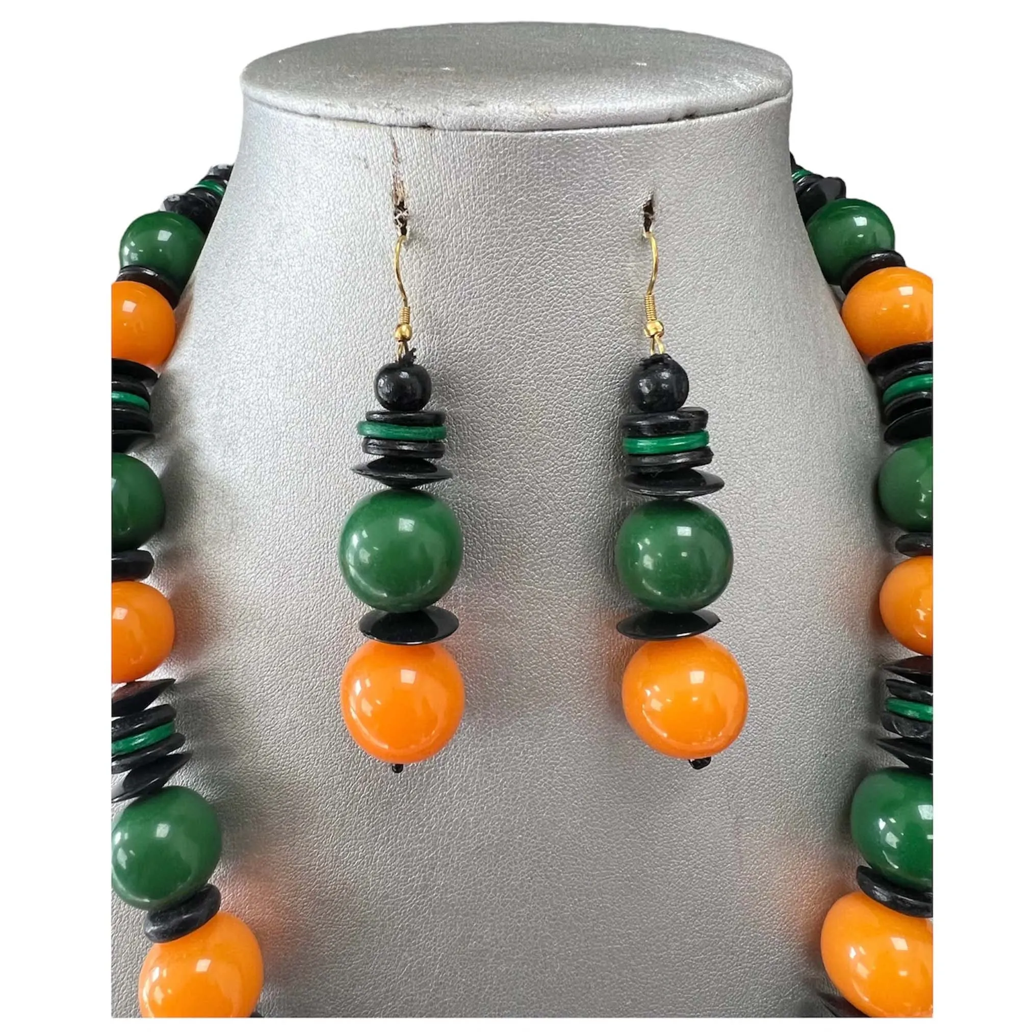 UNISEX Beaded Necklace Set with Brass Face Pendant