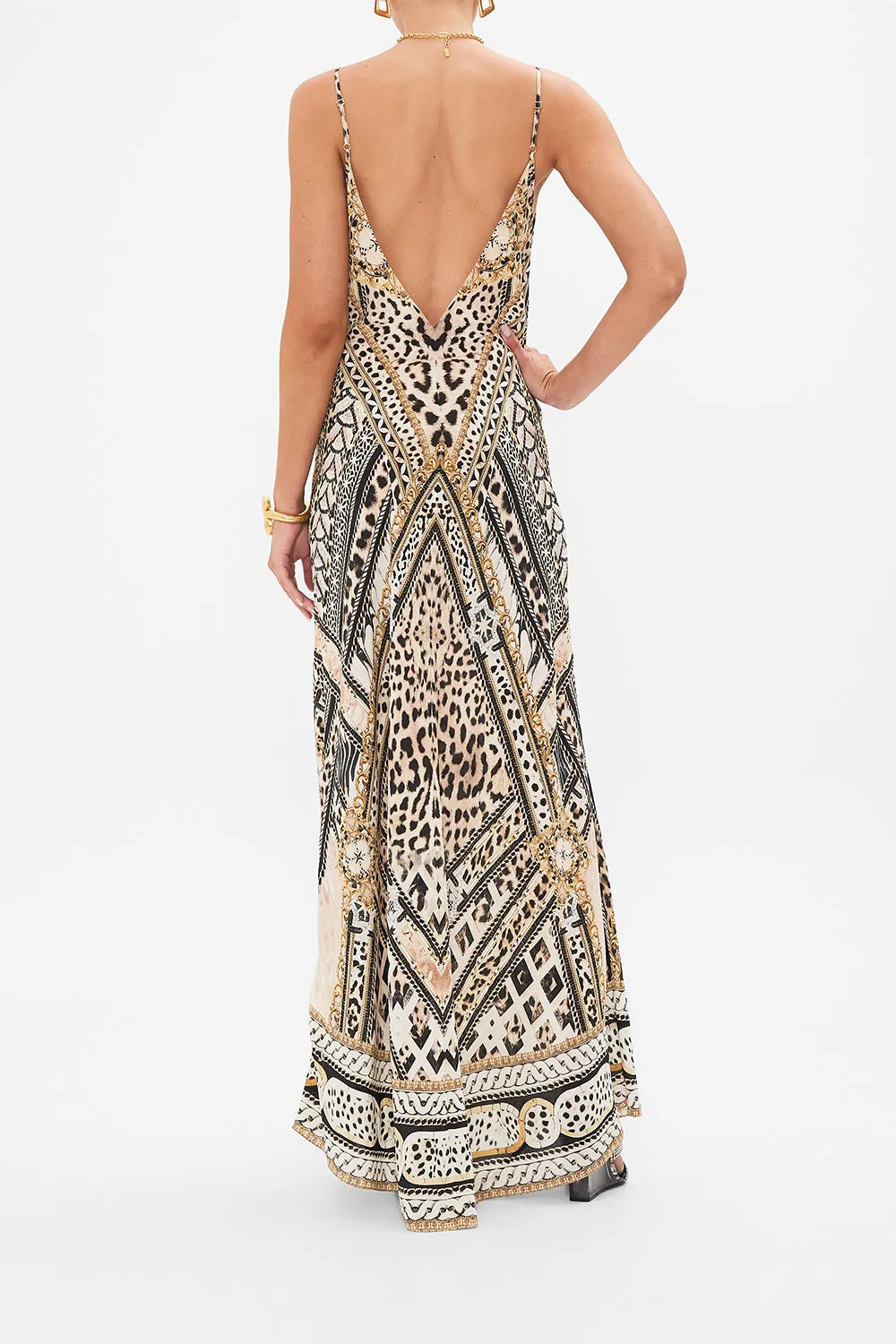 V NECK FULL LENGTH BIAS SLIP DRESS MOSAIC MUSE