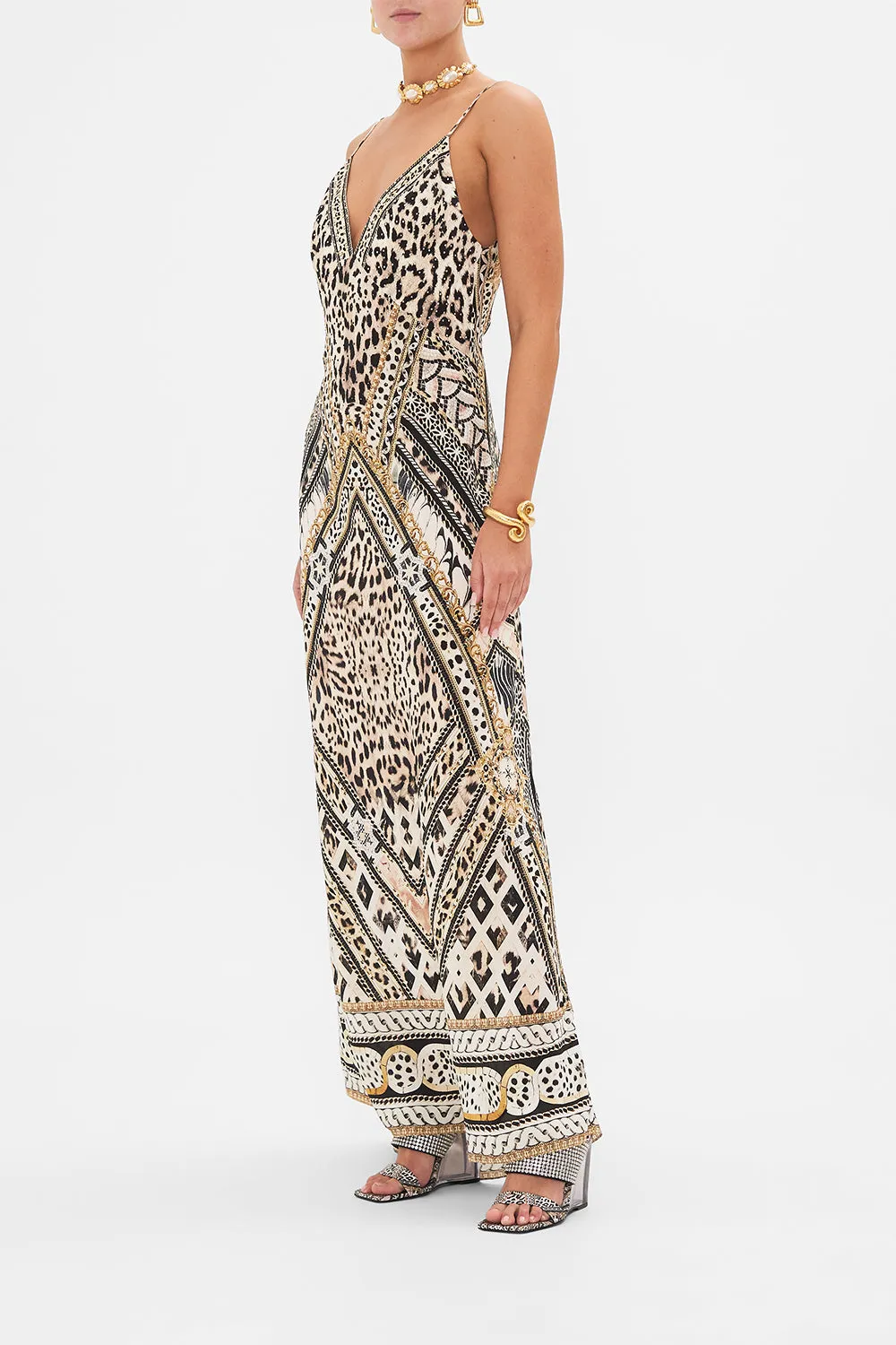 V NECK FULL LENGTH BIAS SLIP DRESS MOSAIC MUSE