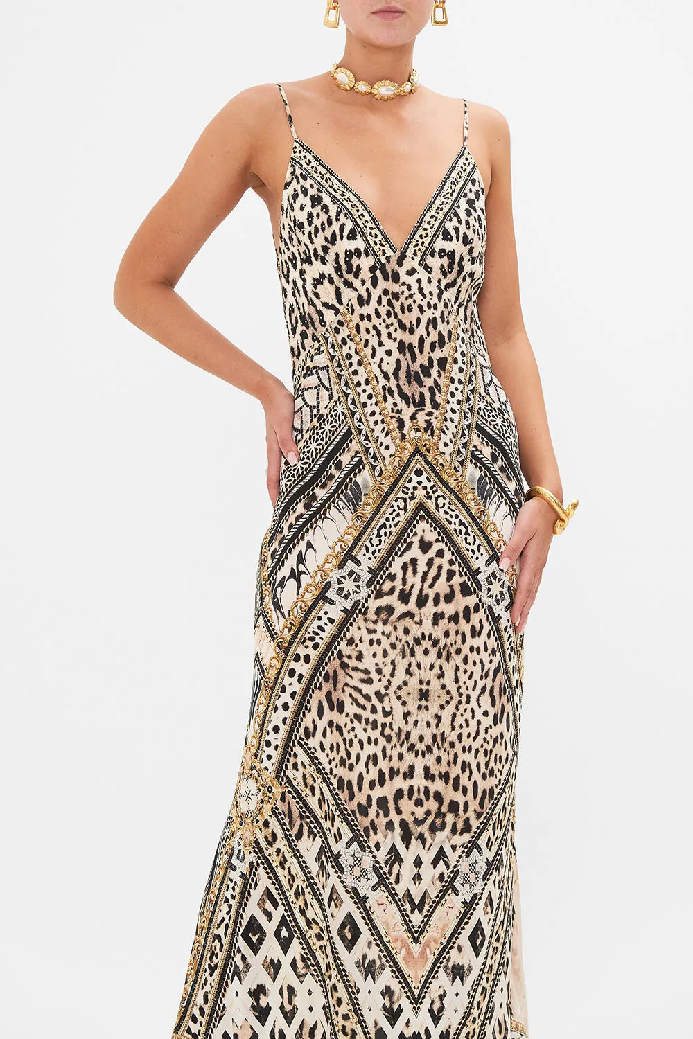 V NECK FULL LENGTH BIAS SLIP DRESS MOSAIC MUSE