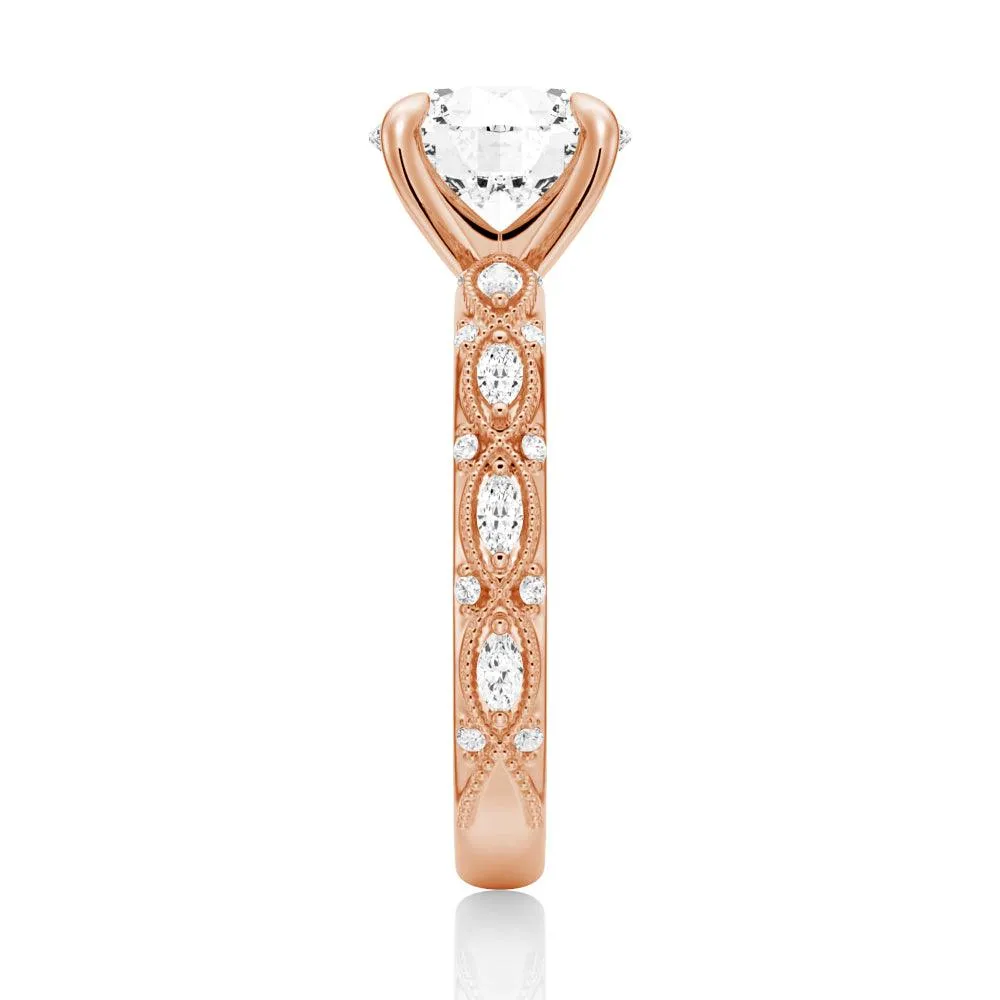 Vintage Infinity Milgrain Round Moissanite Engagement Ring
