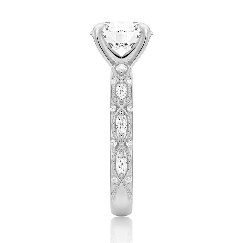 Vintage Infinity Milgrain Round Moissanite Engagement Ring