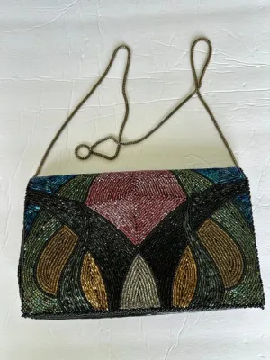 Vintage WALBORG beaded patchwork Avant Garde purse Clutch Mini Fashion