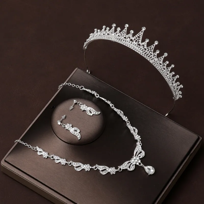 Wedding Crown Headband Bridal Headwear Three-Piece Set High-end Princess Crown