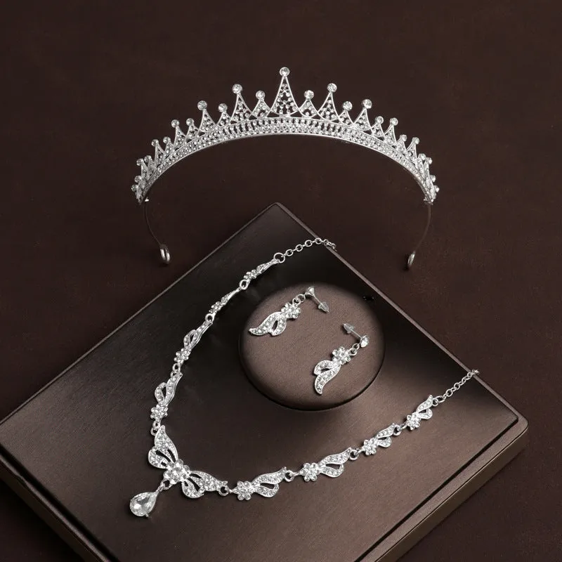 Wedding Crown Headband Bridal Headwear Three-Piece Set High-end Princess Crown